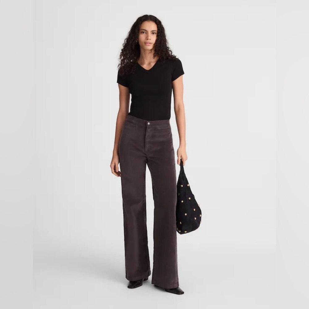 The Emmett Wide Leg Pant In Corduroy Welt Pocket Dark Carob, NWT